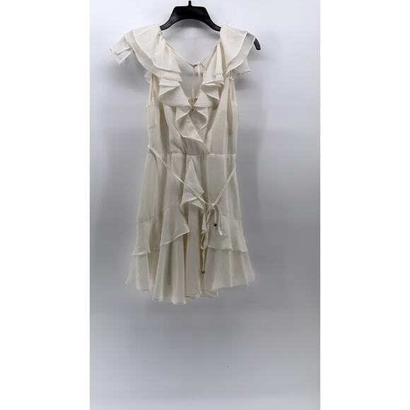 SAINTS + SECRETS Women's White Ruffle Surplice Tie-Waist A-line Mini Dress SZ S - Picture 2 of 11